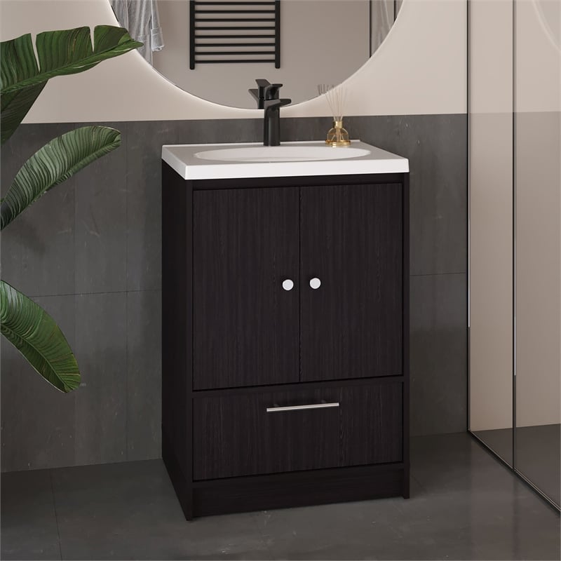 Pemberly Row 60in Wide Bathroom Vanity with Two Doors in Black