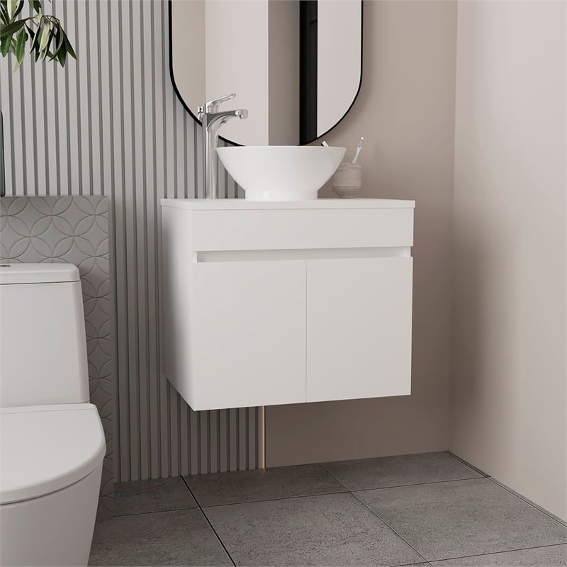 Pemberly Row Vessel Sink Bathroom Vanity with Drawers in White