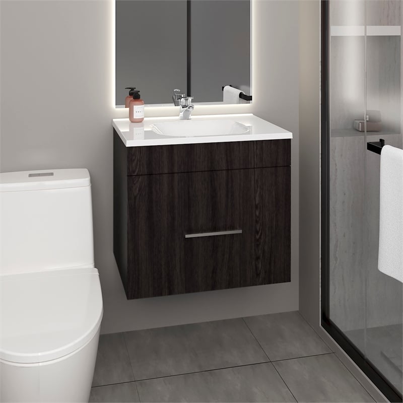 Pemberly Row One Door Bathroom Vanity with 2 Drawers in Black