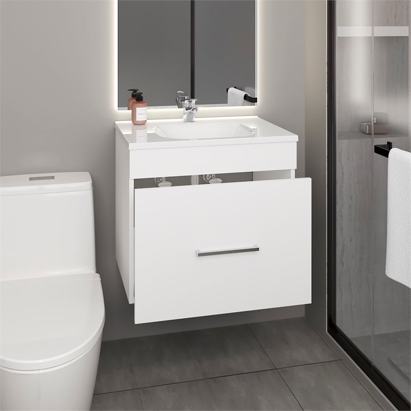 Pemberly Row One Door Bathroom Vanity with 2 Drawers in White