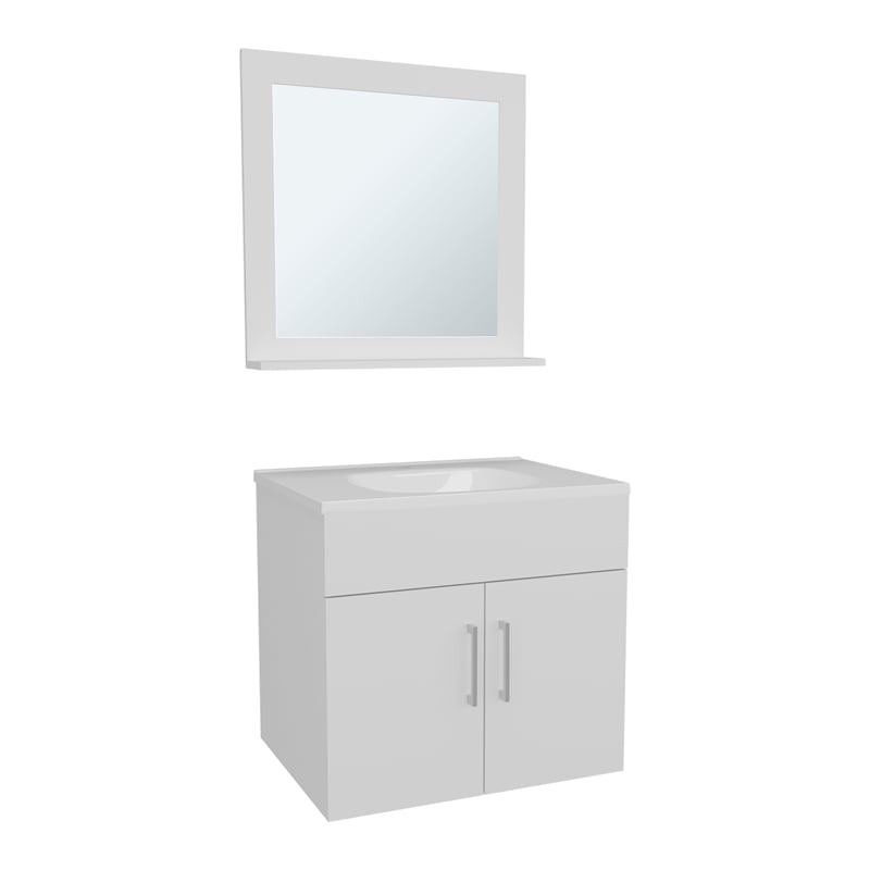 Pemberly Row Bathroom Wall Mirror Cabinet with Shelves in White