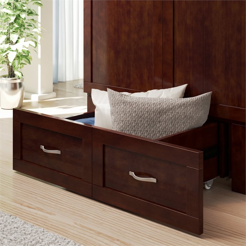 Pemberly Row Twin XL Murphy Bed Chest with Built-In Charger in Walnut