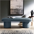 Pemberly Row Upholstered Velvet Bench in Cadet Blue with Cylindrical Legs