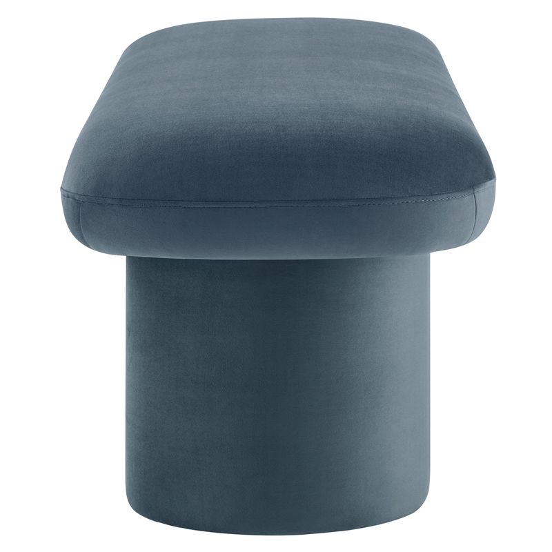 Pemberly Row Upholstered Velvet Bench in Cadet Blue with Cylindrical Legs
