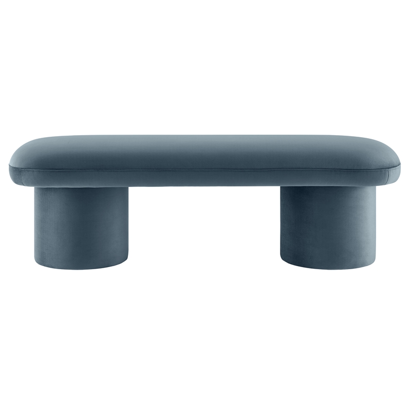 Pemberly Row Upholstered Velvet Bench in Cadet Blue with Cylindrical Legs