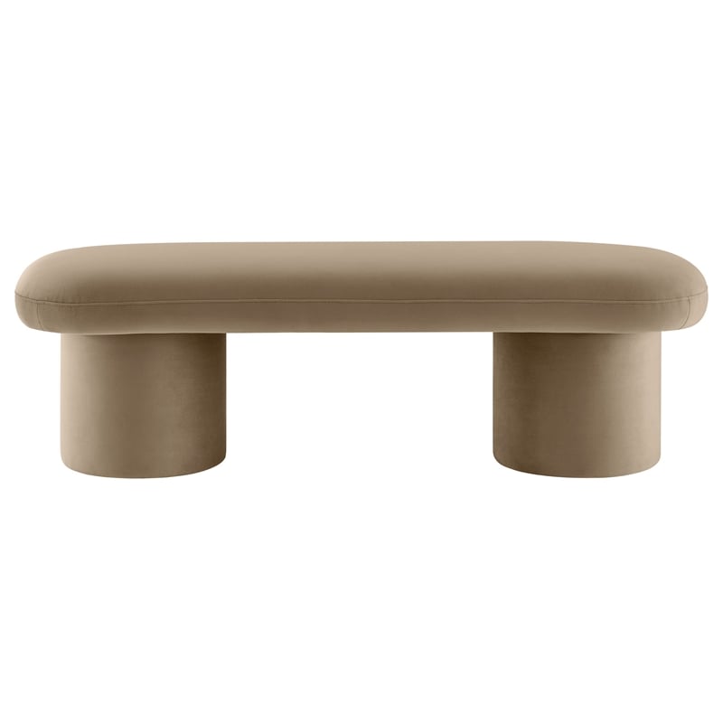 Pemberly Row Upholstered Velvet Bench in Taupe with Cylindrical Legs