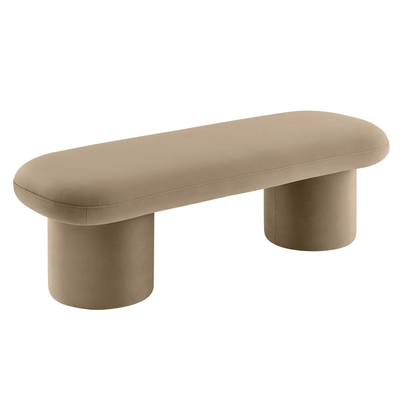 Pemberly Row Upholstered Velvet Bench in Taupe with Cylindrical Legs