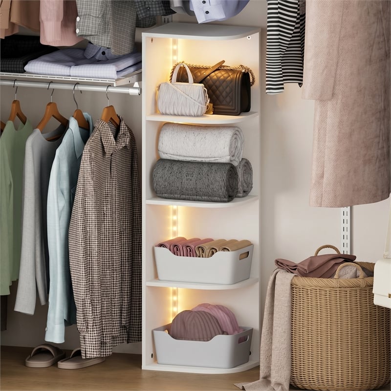 Pemberly Row 4-Tier LED Corner Closet Organizer in White Finish