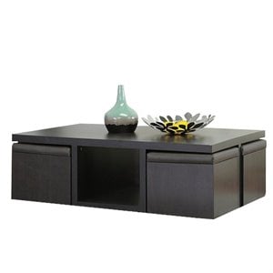 Pemberly Row Table and Stool Set with Hidden Storage in Dark Brown