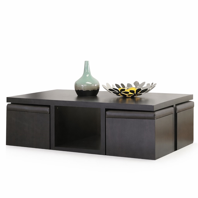 Pemberly Row Table and Stool Set with Hidden Storage in Dark Brown