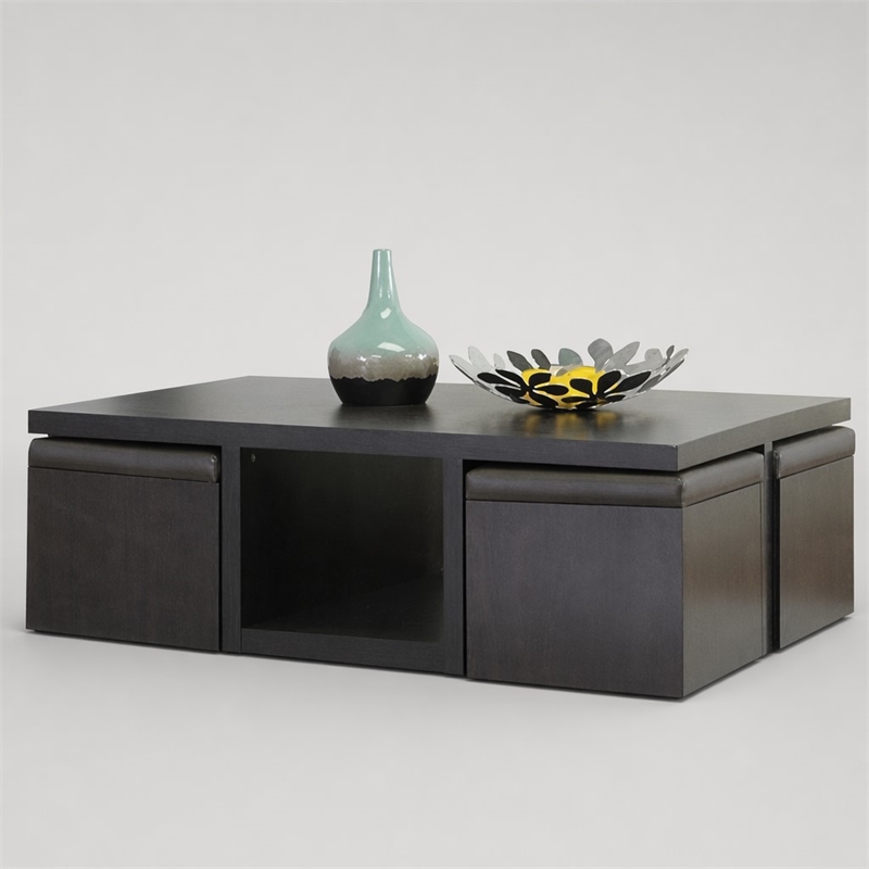 Pemberly Row Table and Stool Set with Hidden Storage in Dark Brown