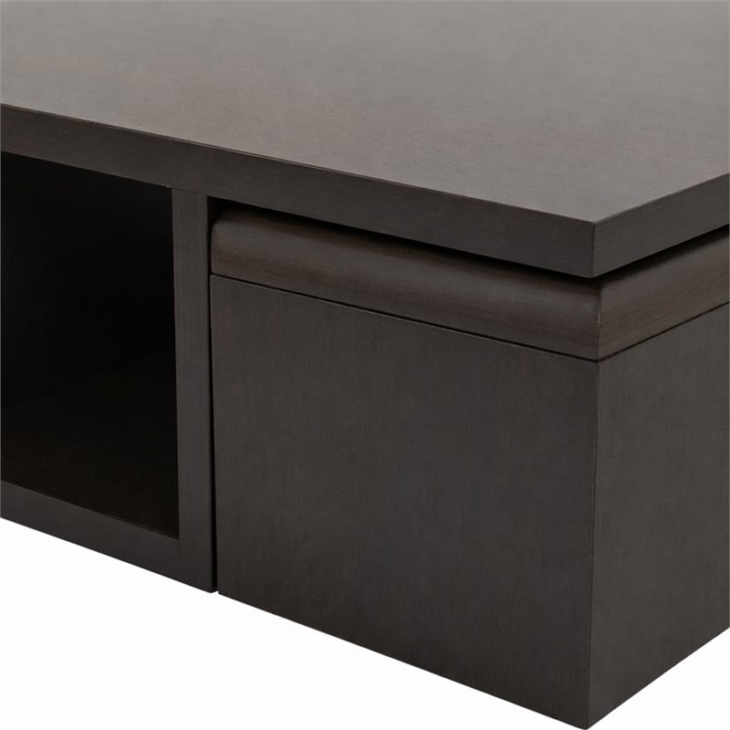 Pemberly Row Table and Stool Set with Hidden Storage in Dark Brown