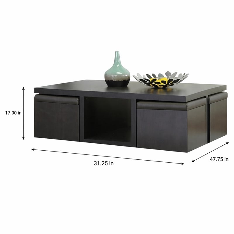 Pemberly Row Table and Stool Set with Hidden Storage in Dark Brown