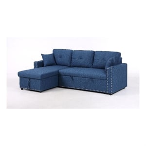 Pemberly Row Reversible Sleeper Sofa with Storage and Cup Holders in Blue