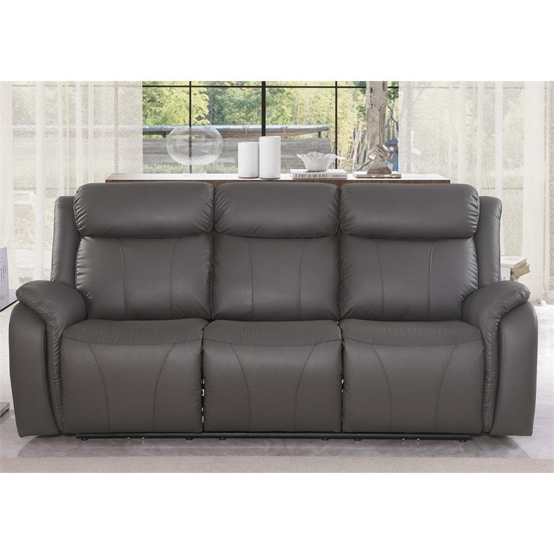 Pemberly Row Leather Power Reclining 3-Seater Theater Sofa in Gray