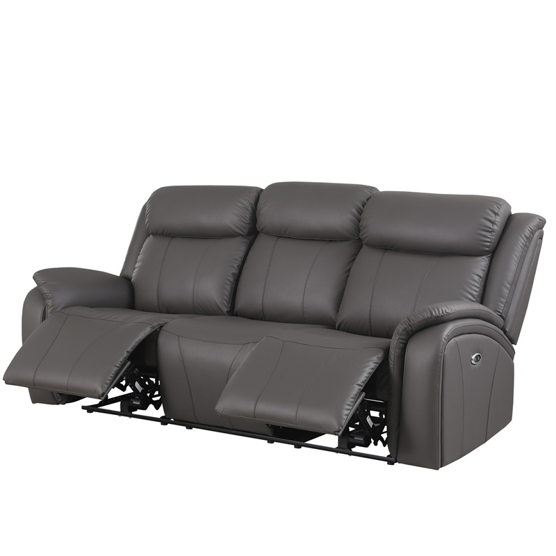 Pemberly Row Leather Power Reclining 3-Seater Theater Sofa in Gray