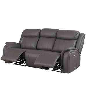 Pemberly Row Leather Power Reclining 3-Seater Theater Sofa in Gray