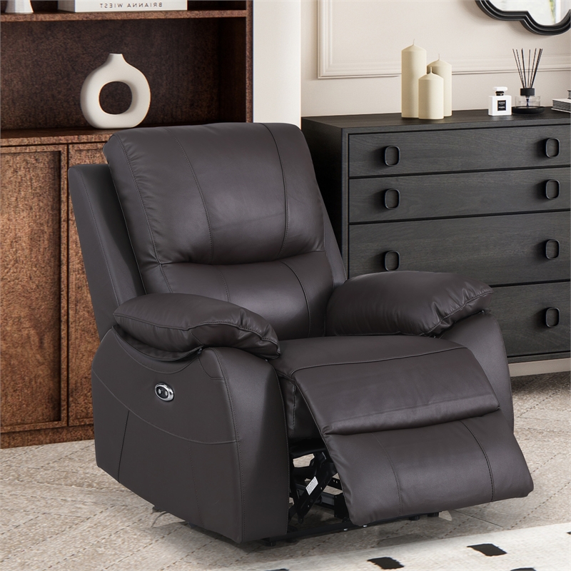 Pemberly Row Leather Power Lift Reclining Armchair Recliner in Brown