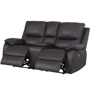 Pemberly Row Leather Power Loveseat Recliner with Storage in Brown