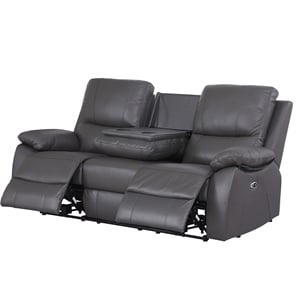 Pemberly Row Leather Power Reclining 3-Seater Sofa with Cupholder in Gray