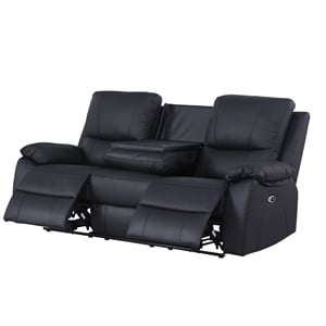 Pemberly Row Leather Power Reclining 3-Seater Sofa with Cupholder in Black