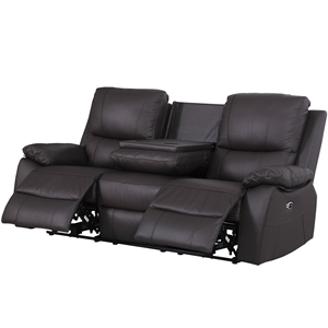 Pemberly Row Leather Power Reclining 3-Seater Sofa with Cupholder in Brown