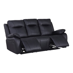Pemberly Row Manual Faux Leather Recliner 3-Seater Sofa in Black
