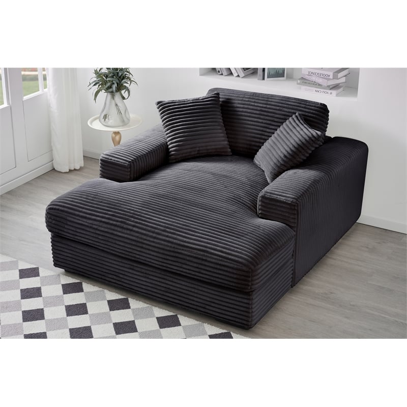 Pemberly Row Corduroy Chaise Lounge Sofa Bed with Deep Seat in Dark Gray