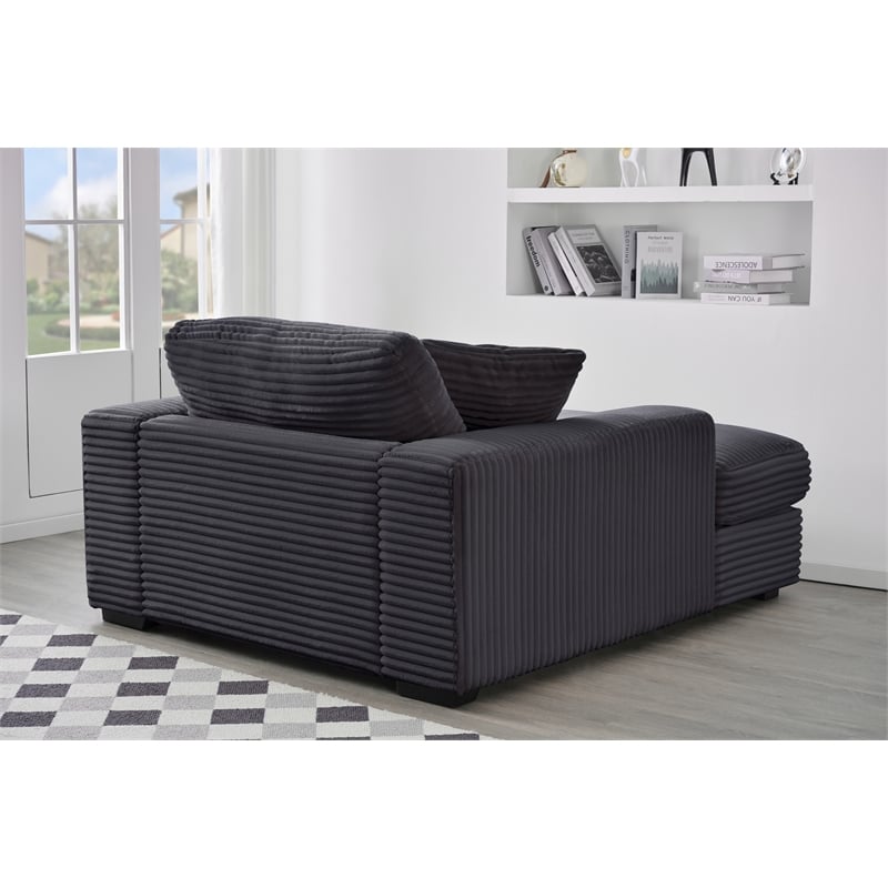Pemberly Row Corduroy Chaise Lounge Sofa Bed with Deep Seat in Dark Gray