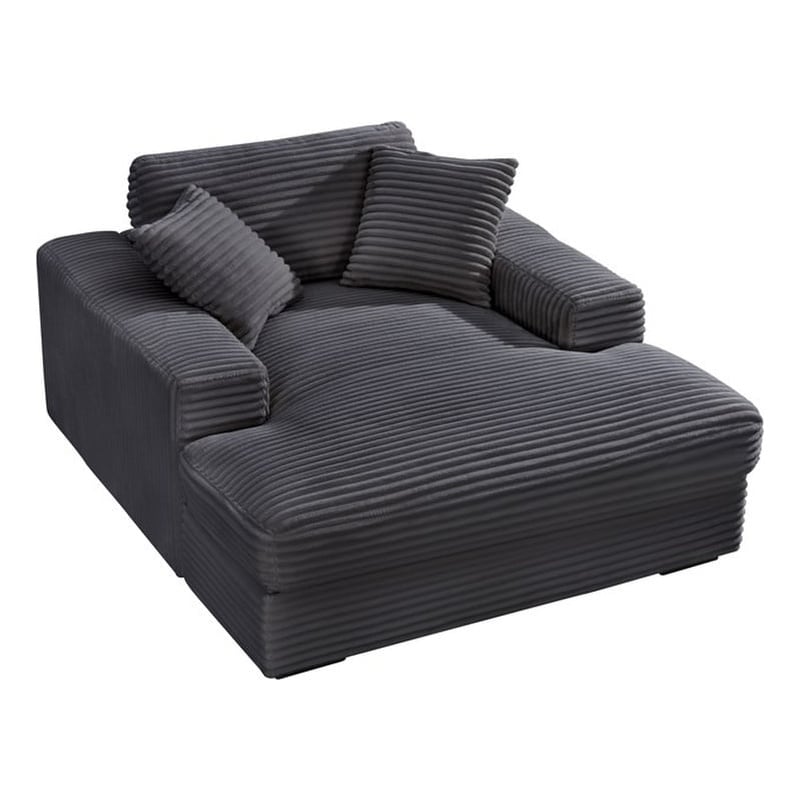 Pemberly Row Corduroy Chaise Lounge Sofa Bed with Deep Seat in Dark Gray