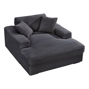 Pemberly Row Corduroy Chaise Lounge Sofa Bed with Deep Seat in Dark Gray