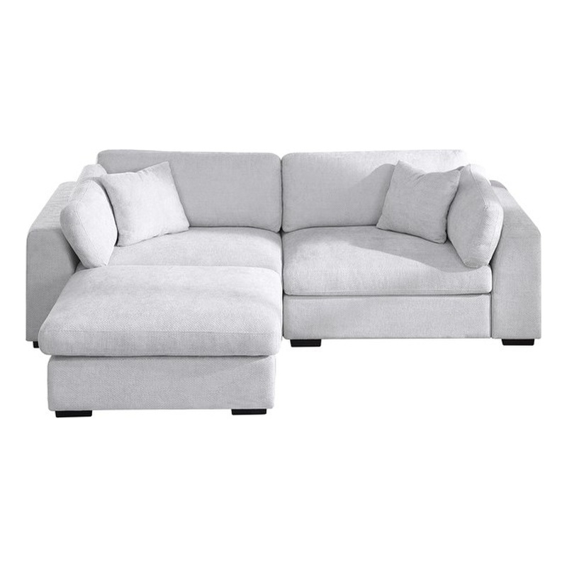 Pemberly Row Polyester Upholstered Sectional Loveseat with Ottoman in Gray