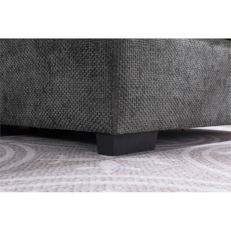 Pemberly Row Polyester Sectional Loveseat with Ottoman in Dark Gray