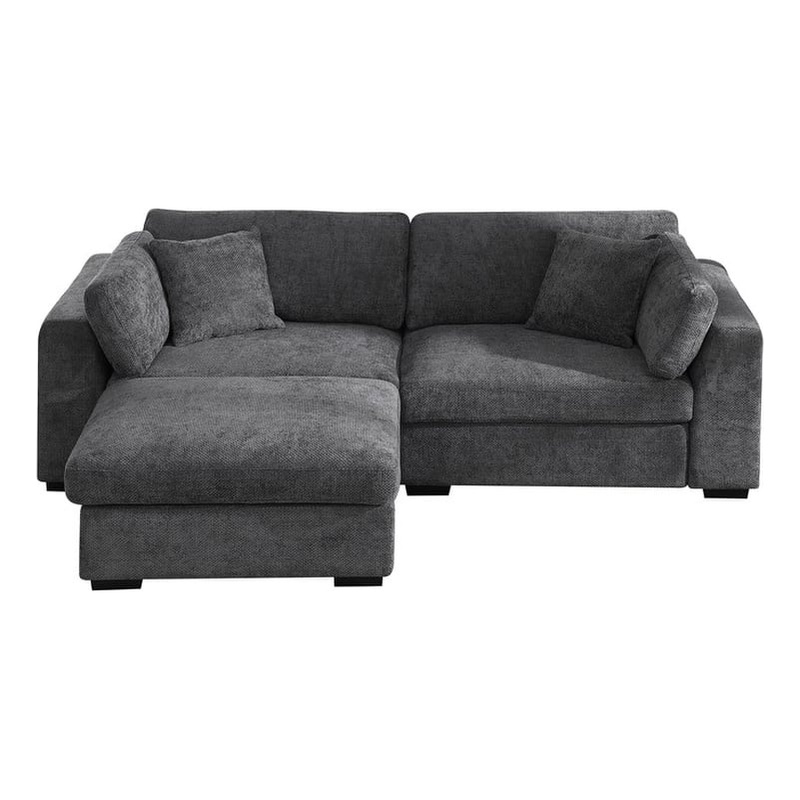 Pemberly Row Polyester Sectional Loveseat with Ottoman in Dark Gray