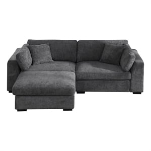Pemberly Row Polyester Sectional Loveseat with Ottoman in Dark Gray