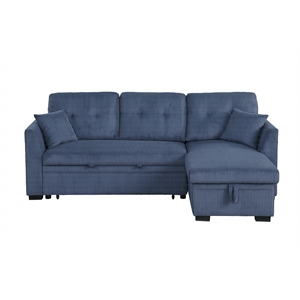 Pemberly Row Corduroy Sleeper Sofa Bed with Storage Chaise in Blue