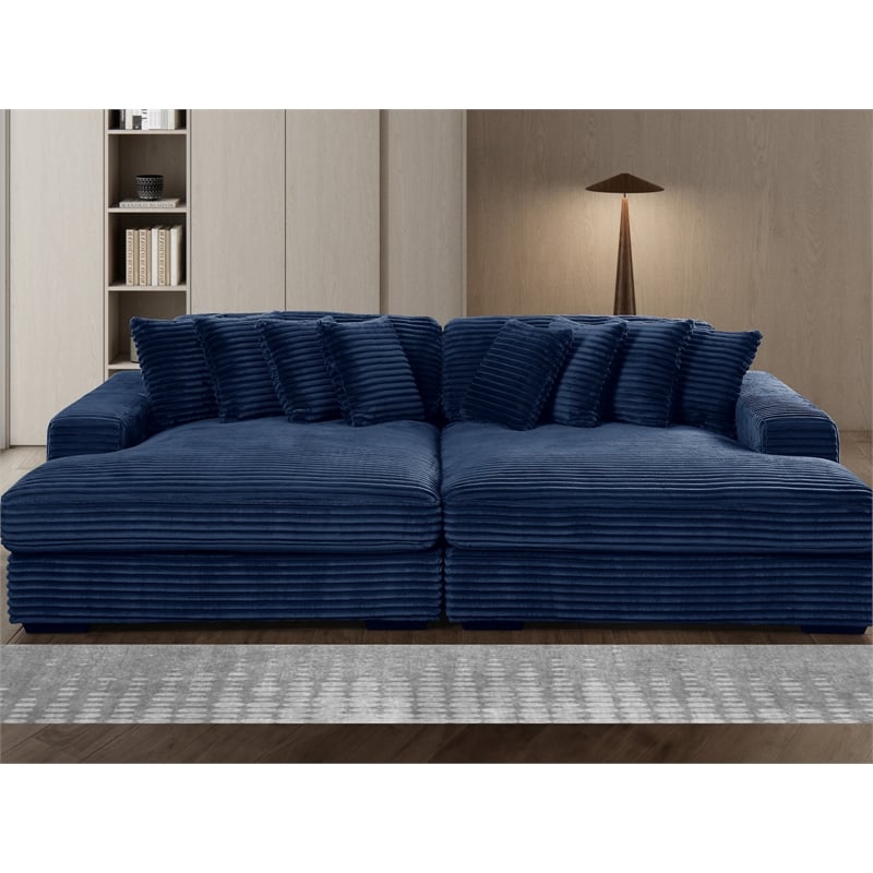 Pemberly Row 105-Inch Corduroy Chaise Sofa Bed Sleeper Lounge in Blue