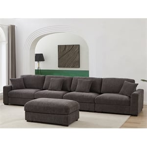 Pemberly Row Chenille Deep Modular Sectional Sofa with Chaise in Dark Gray