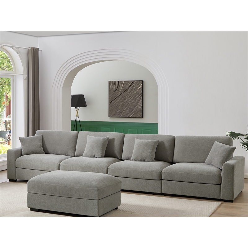 Pemberly Row Chenille Deep Modular Sectional Sofa with Chaise in Gray