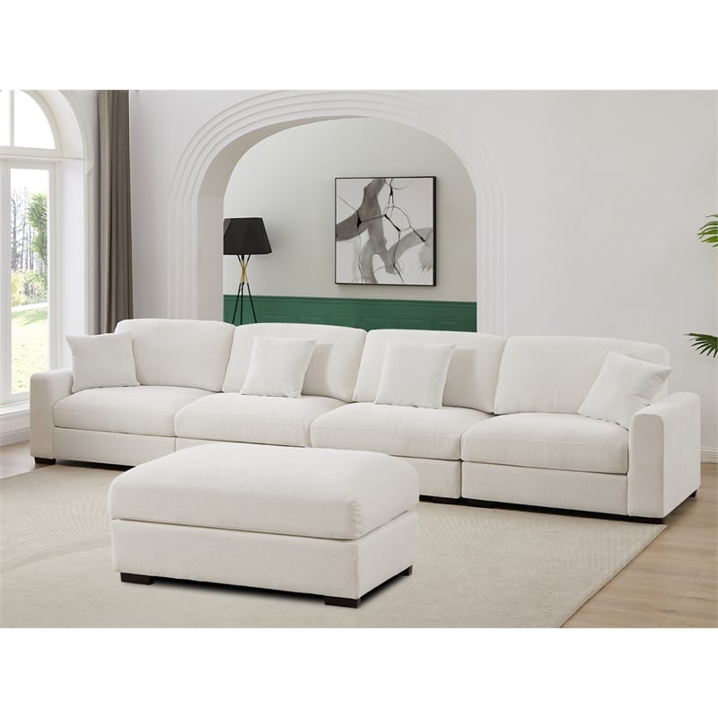 Pemberly Row Chenille Deep Modular Sectional Sofa with Chaise in White