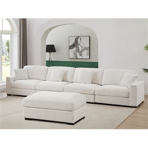 Pemberly Row Chenille Deep Modular Sectional Sofa with Chaise in White