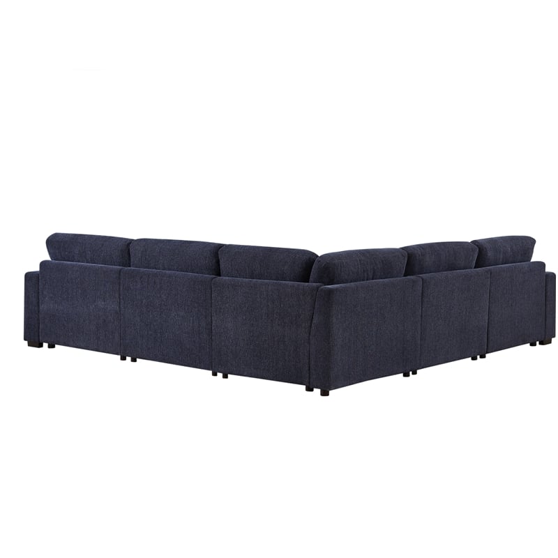 Pemberly Row Chenille L-Shape Modular Sectional Sofa with Chaise in Blue