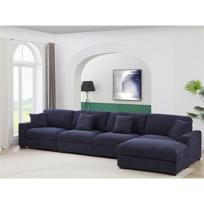 Pemberly Row Chenille L-Shape Modular Sectional Sofa with Chaise in Blue
