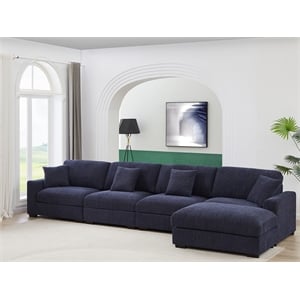Pemberly Row Chenille L-Shape Modular Sectional Sofa with Chaise in Blue