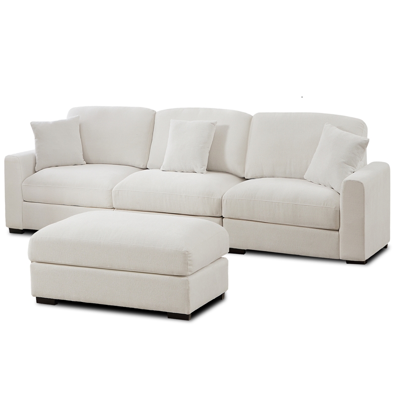 Pemberly Row Chenille 3-Seat Modular Sectional Sofa with Chaise in White