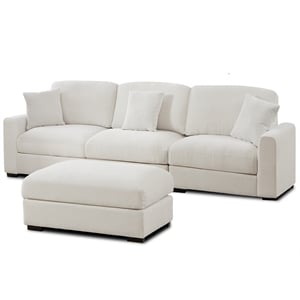 Pemberly Row Chenille 3-Seat Modular Sectional Sofa with Chaise in White