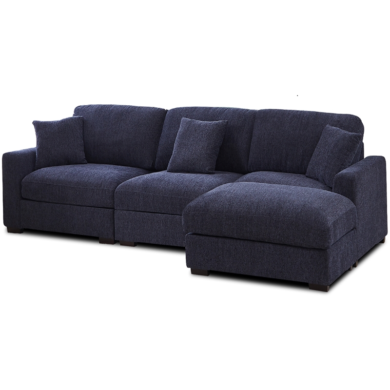 Pemberly Row Chenille 3-Seat Modular Sectional Sofa with Chaise in Blue