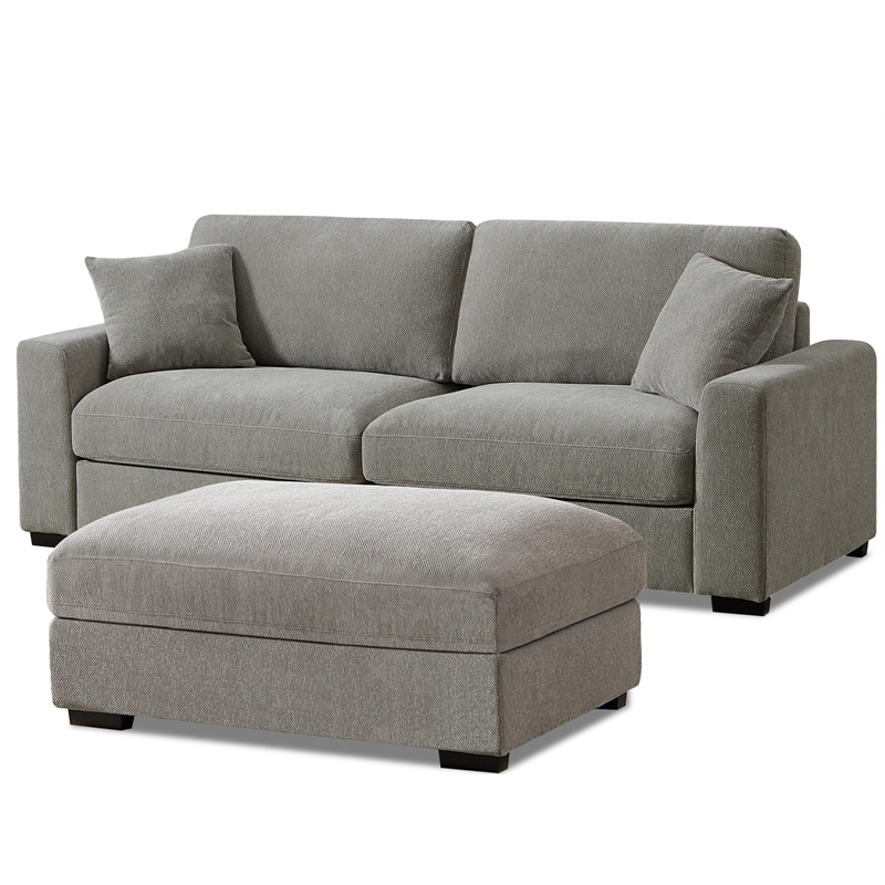 Pemberly Row Chenille Modular Loveseat with Ottoman Chaise in Gray