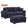 Pemberly Row Chenille Modular Loveseat with Ottoman Chaise in Blue