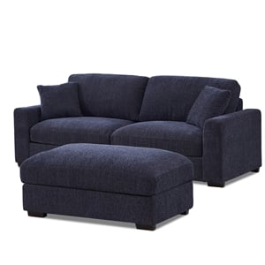 Pemberly Row Chenille Modular Loveseat with Ottoman Chaise in Blue